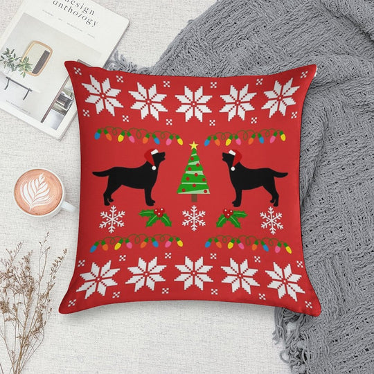 Black Labrador Happy Christmas Sweater Pattern Soft Hidden Zipper Throw Pillow