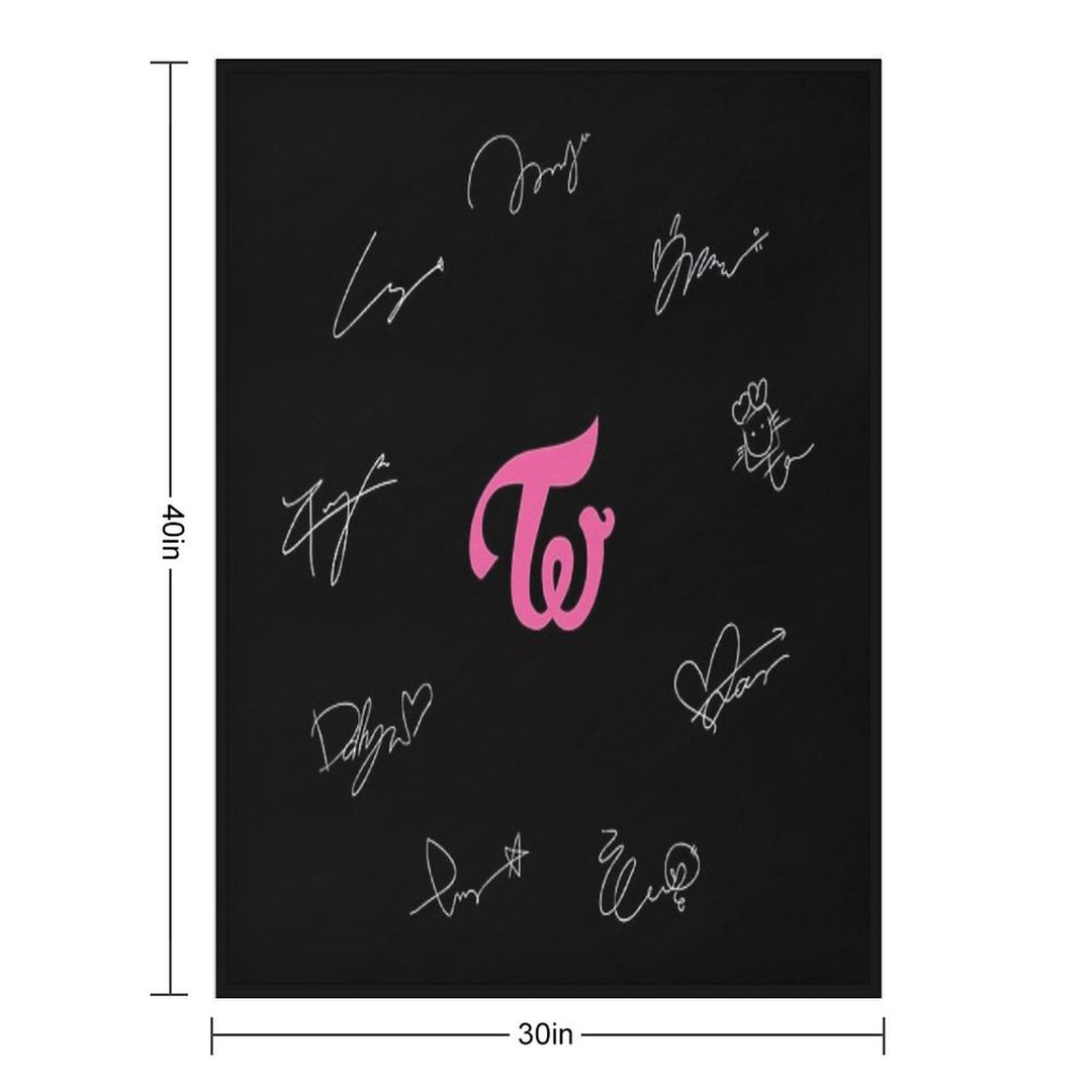 Twice Autographs with Logo (White) Travel-friendly Throw Blanket