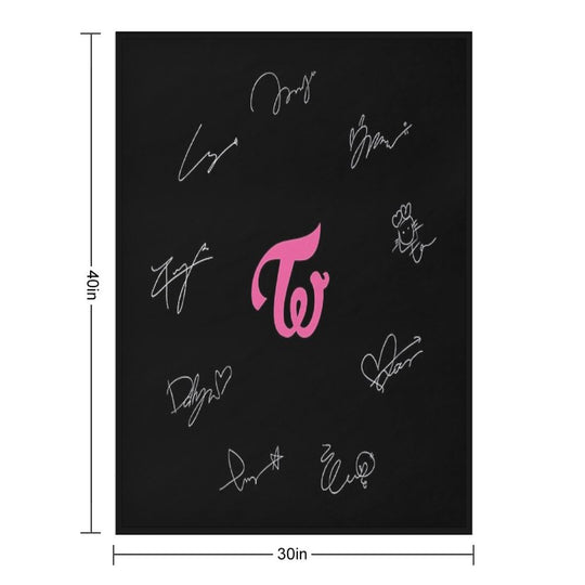 Twice Autographs with Logo (White) Travel-friendly Throw Blanket
