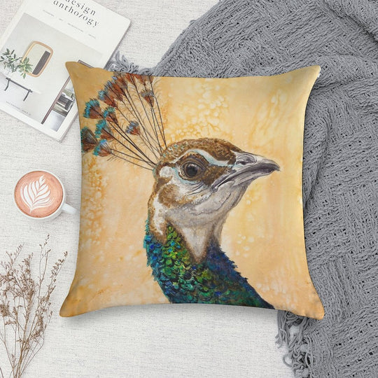 Peahen Soft Short Plush Fabric Throw Pillow