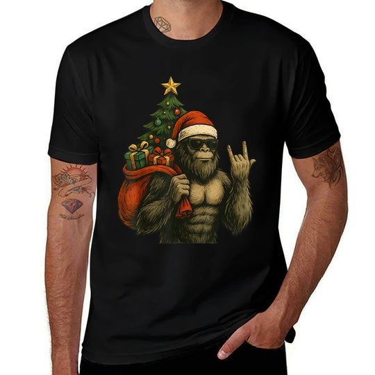 Bigfoot Santa Christmas Tree Rock On Funny Xmas Sasquatch  Versatile T-Shirt