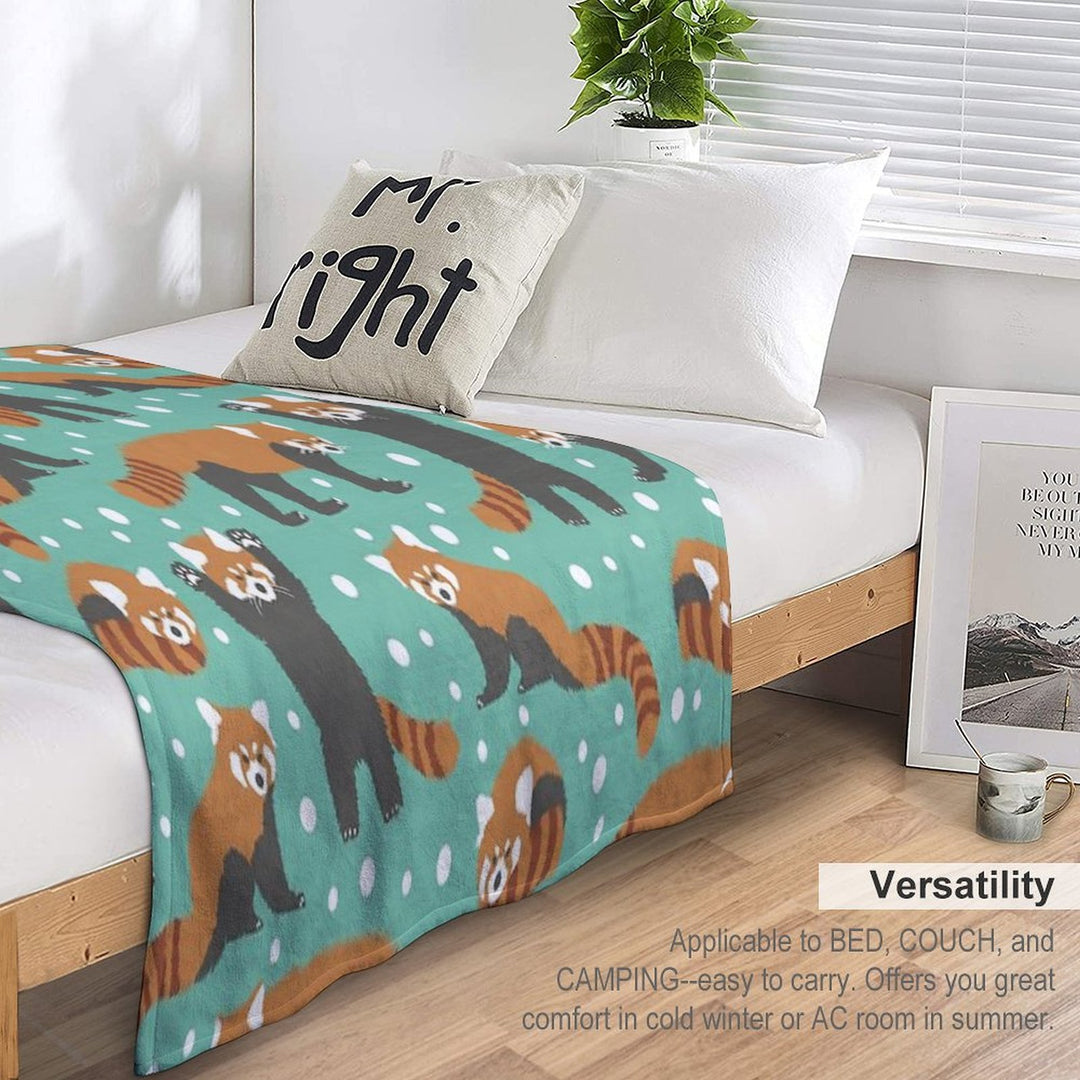 Cute Red Panda Pattern with White Dots And Turquoise Background Premium Throw Blanket