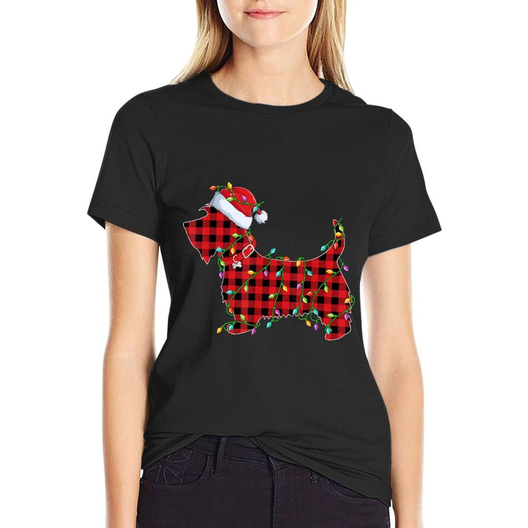 Xmas Lighting Matching Buffalo Plaid Scottie Dog Christmas  Easy-care T-Shirt