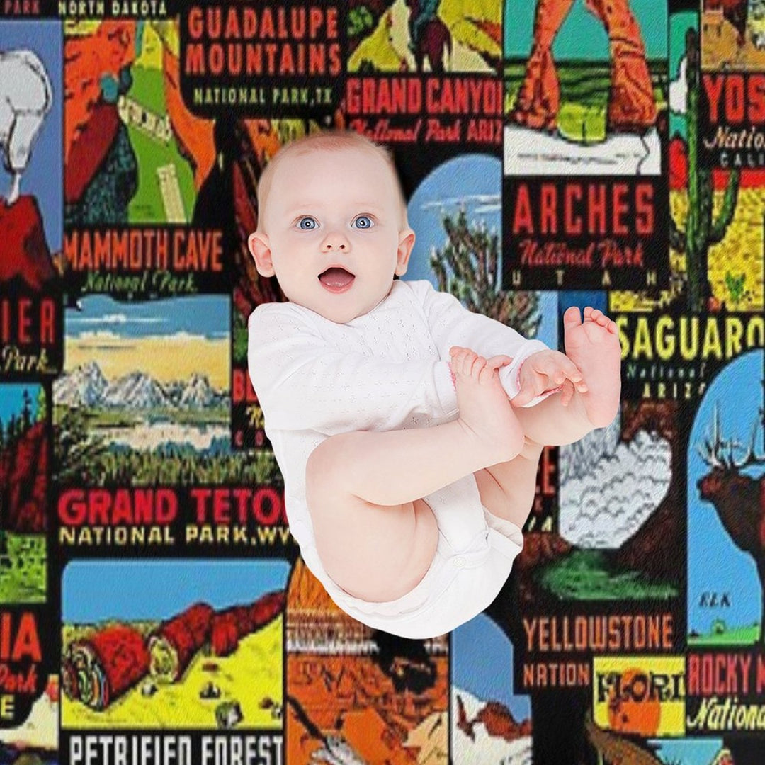 American National Parks Vintage Travel Decal Bomb Versatility Throw Blanket