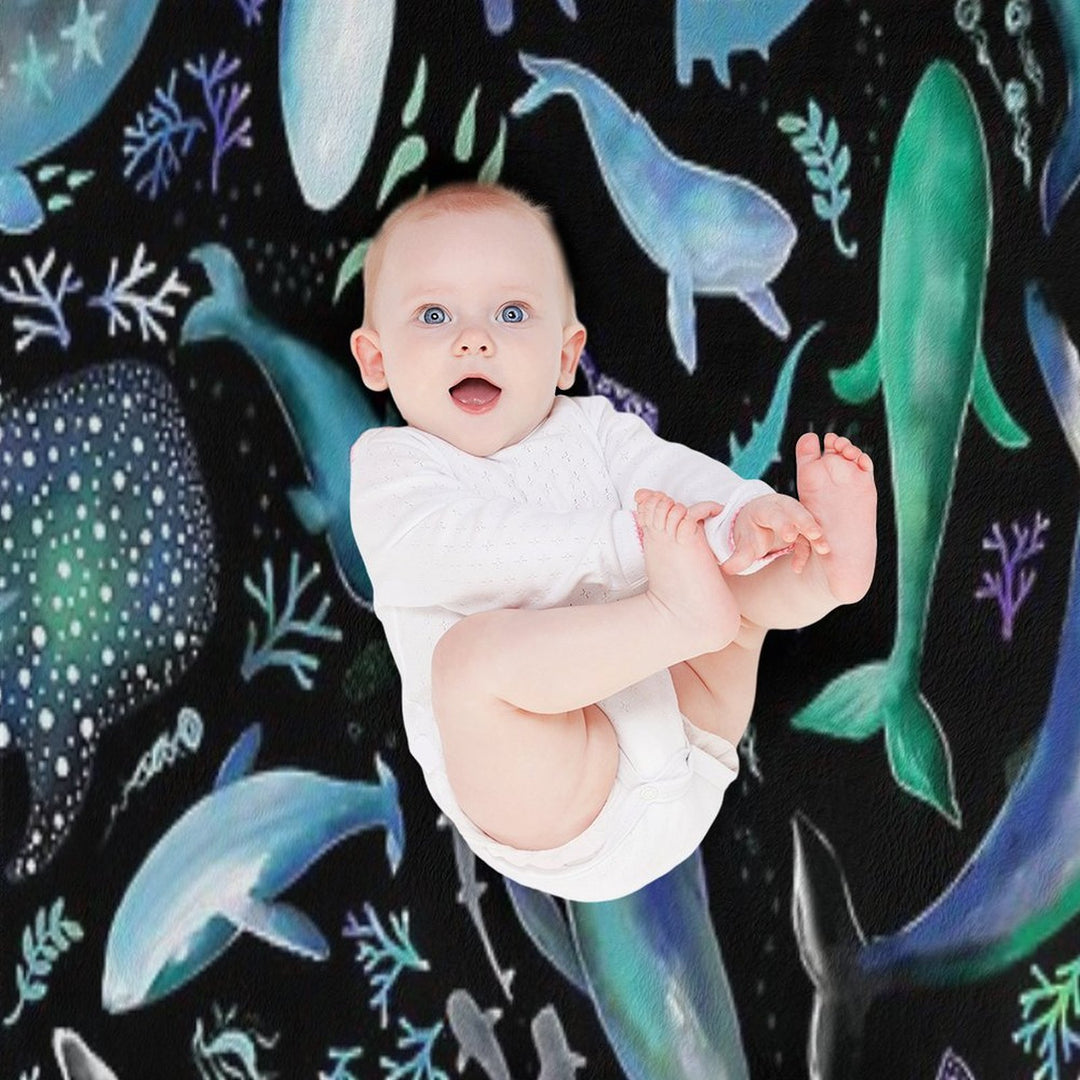 Ocean Diving with Whales at Night - Remix Comfort Throw Blanket