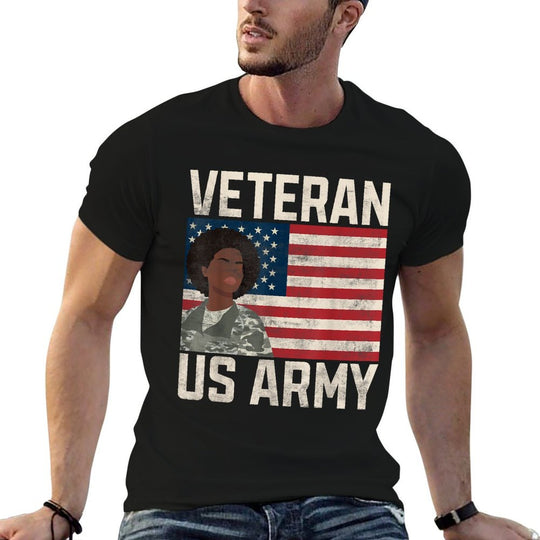 Veteran Us Army Memorial Day Thanks Giving Black Woman Duty  Wrinkle-resistant T-Shirt