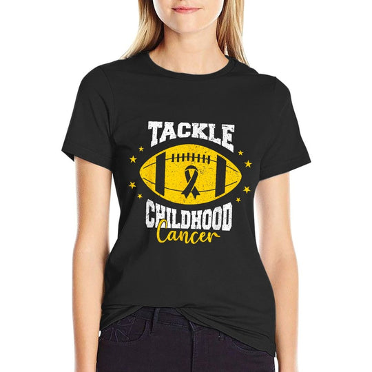 Tackle Childhood Cancer Awareness Football Gold Ribbon  Rolled Sleeves T-Shirt