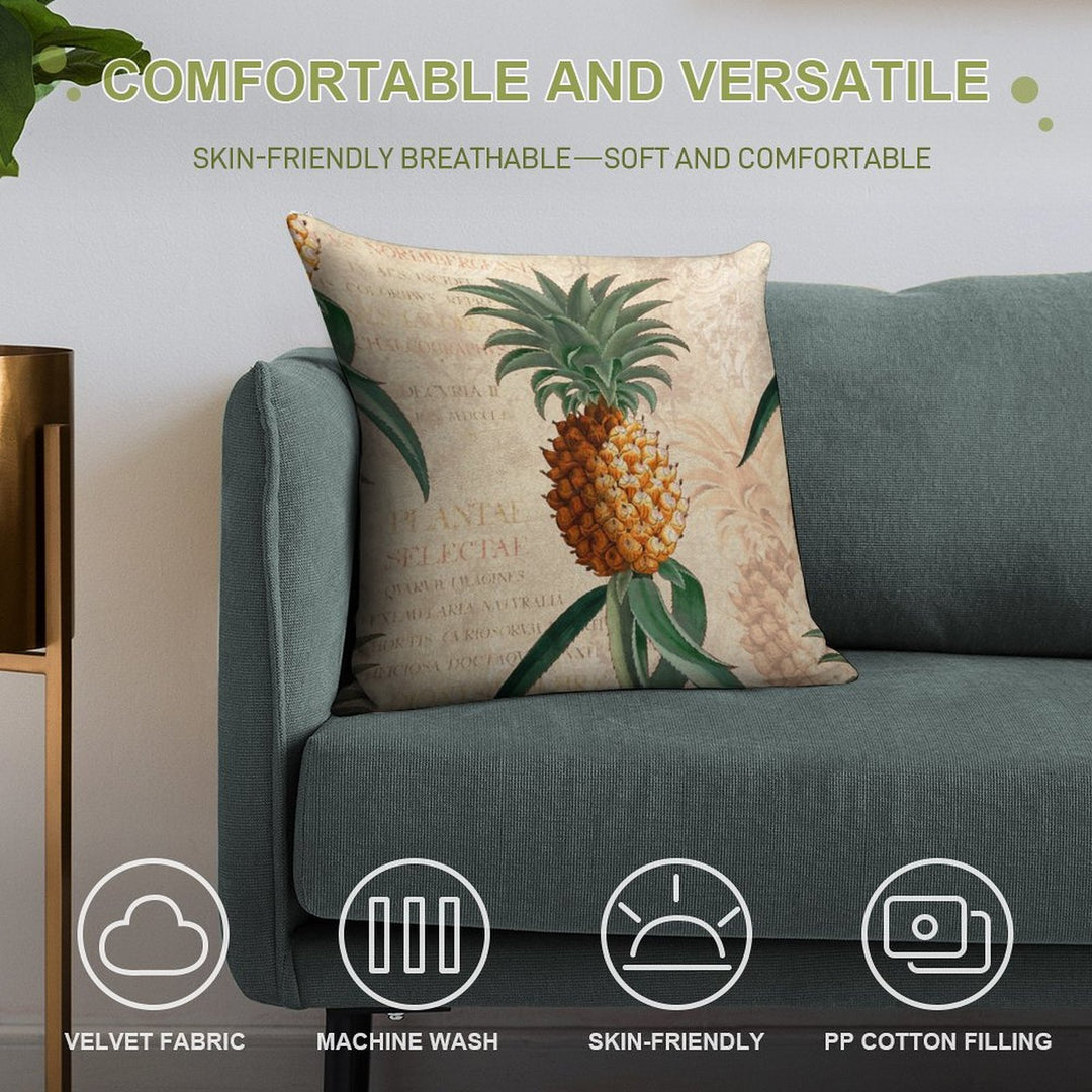 Vintage Pineapple Soft Hidden Zipper Throw Pillow