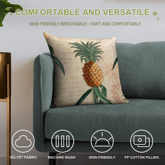 Vintage Pineapple Soft Hidden Zipper Throw Pillow