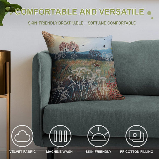 Across Autumn Meadow Soft Hidden Zipper Throw Pillow