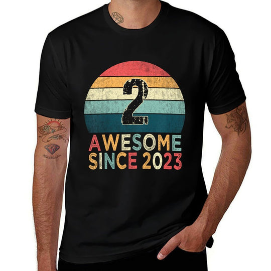 Kids 2nd Birthday Vintage Retro 2 Years Old Awesome Since 2023  Lightweight T-Shirt