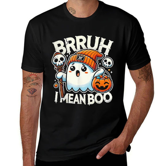 Bruh Ghost Halloween Cute Ghost Bruh I Mean Boo Candy Kids  Graphic-printed T-Shirt