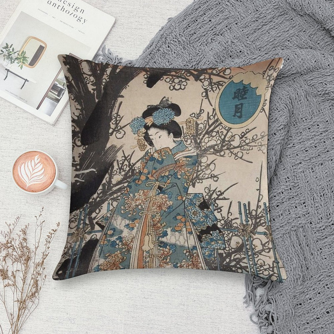 Classic Vintage Ukiyo-e Japanese Art Geisha Portrait Soft Skin-Friendly Throw Pillow