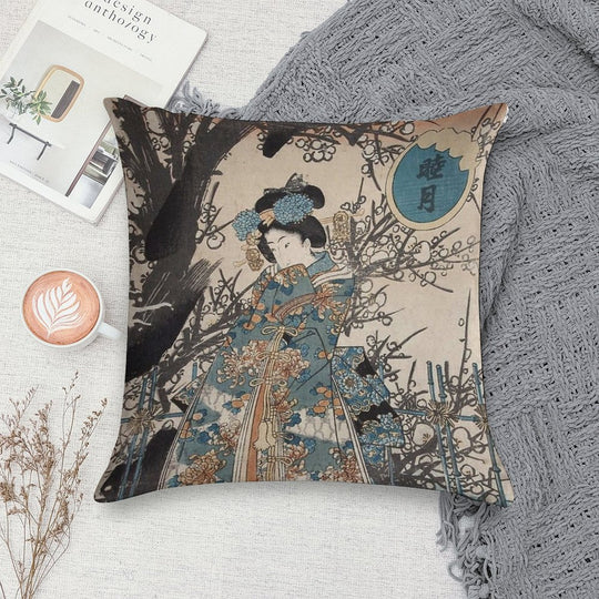 Classic Vintage Ukiyo-e Japanese Art Geisha Portrait Soft Skin-Friendly Throw Pillow