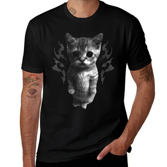 Funny Y2k Retro Cat Silly Vintage Kitten Meme Cat Lover  Cotton T-Shirt