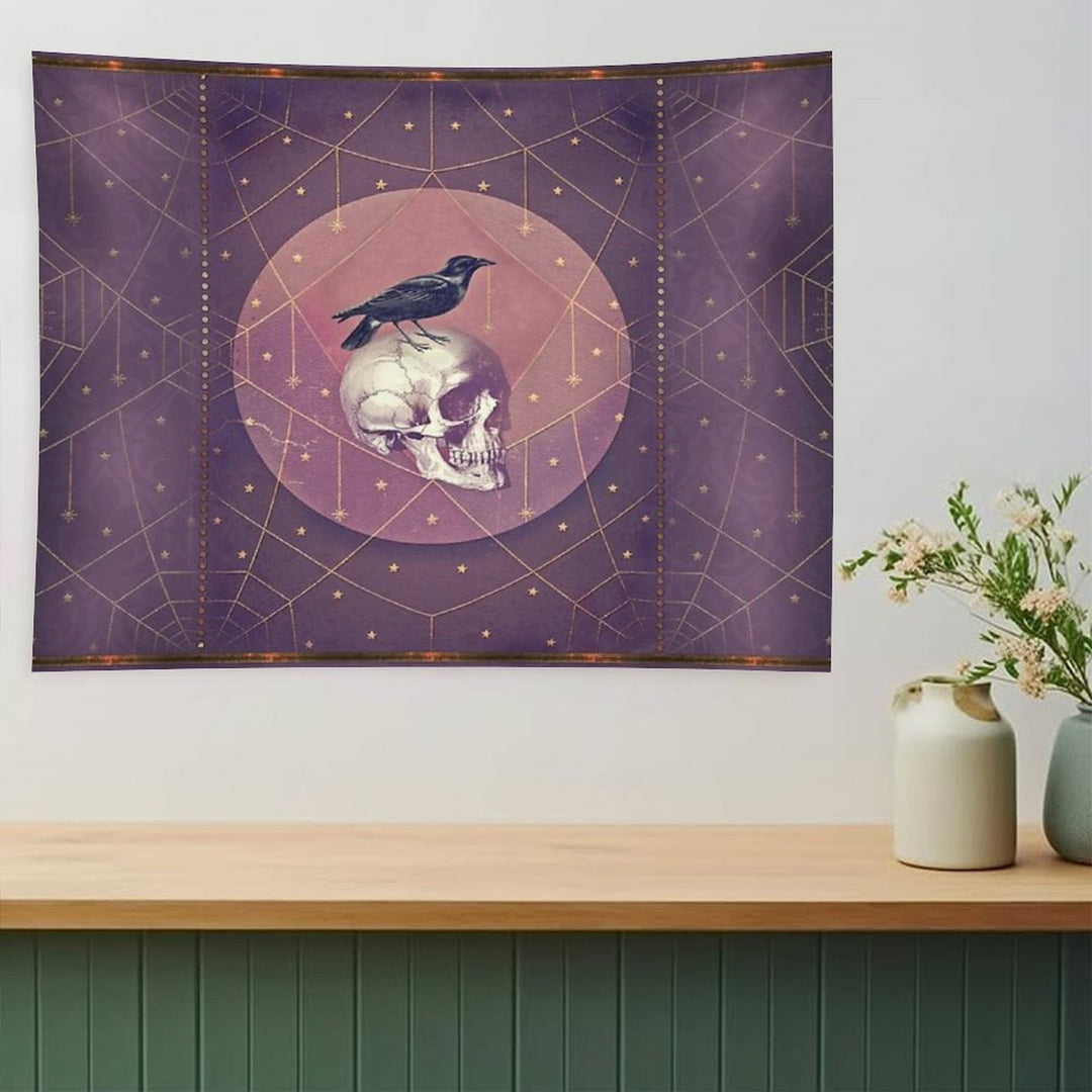 Crow And Skull Collage Tapestry