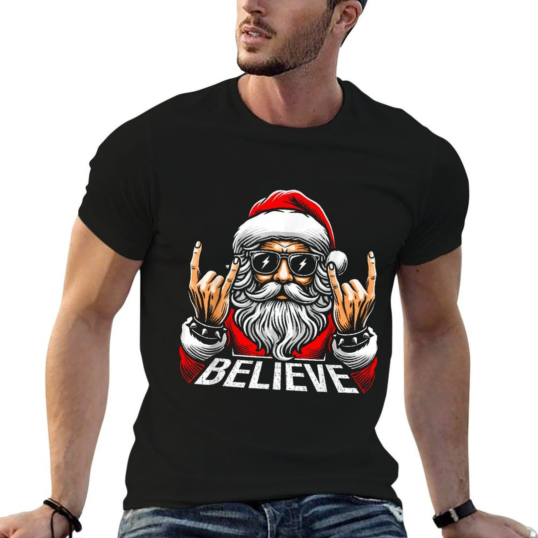 Christmas Believe Santa Claus Face Hat Christmas Xmas Funny  Oversized Silhouette T-Shirt