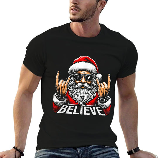 Christmas Believe Santa Claus Face Hat Christmas Xmas Funny  Oversized Silhouette T-Shirt