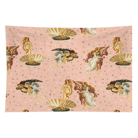 The Birth of Venus - Sandro Botticelli - Pink Pattern Tapestry