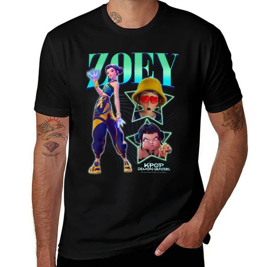 Kpop Demon Hunters Zoey Showcase Retro Neon Poster  Easy-care T-Shirt