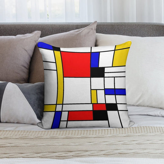 Bauhouse Mondrian Style Soft Durable Construction Throw Pillow