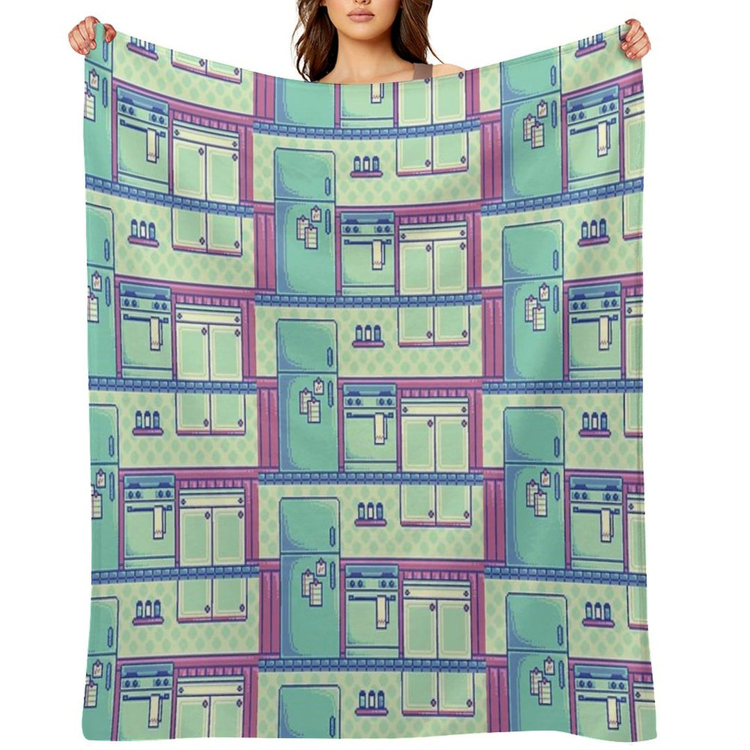 Kitchen (Pixel) Plush Throw Blanket