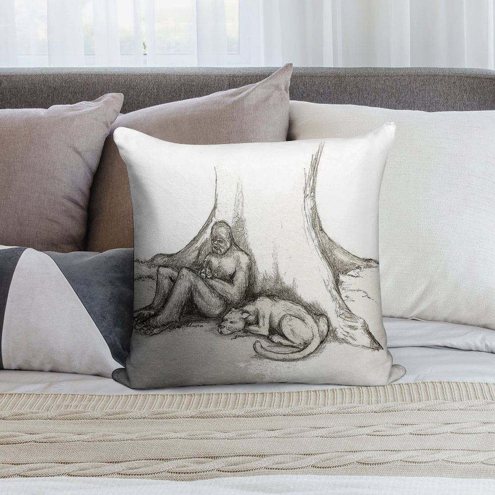 Bigfoot And Cougar Soft Washable Throw Pillow