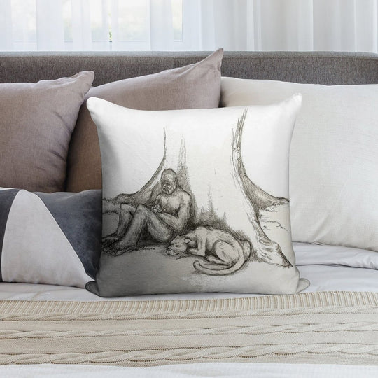 Bigfoot And Cougar Soft Washable Throw Pillow
