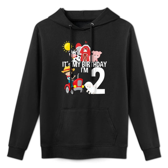 It's My Birthday Farm Theme Birthday Gift 2 Yrs Old Medium-Weight Fabric Hoodie