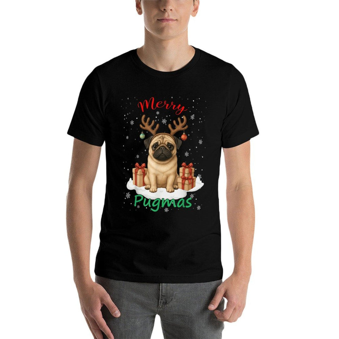 Merry Pugmas for Woman Pug Lovers Fanny Christmas Pug  Cotton T-Shirt