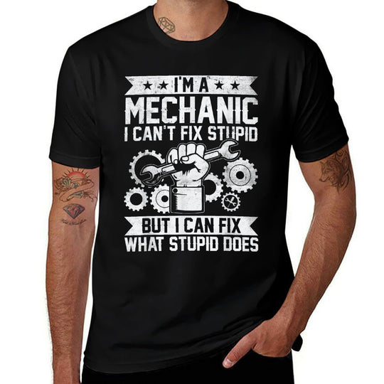Funny Car Mechanic Engineer Men Women Kids Auto Mechanic  Ribbed Collar T-Shirt