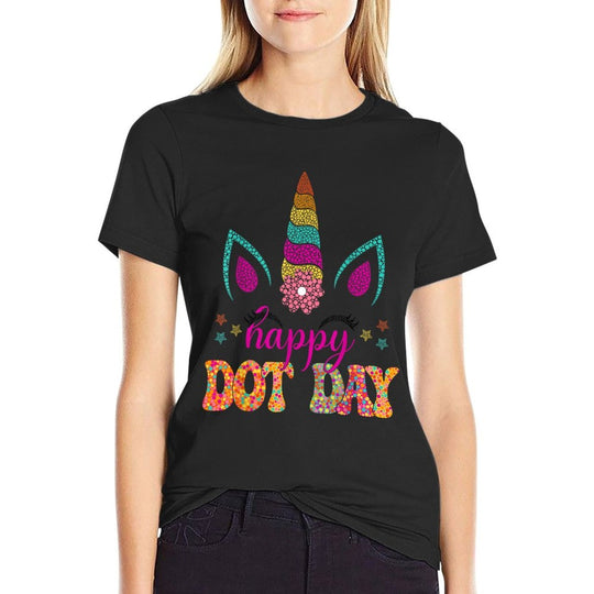 Unicorn Dots Day Groovy Happy Dot Day 2025 For Kids Girls  Ribbed Collar T-Shirt