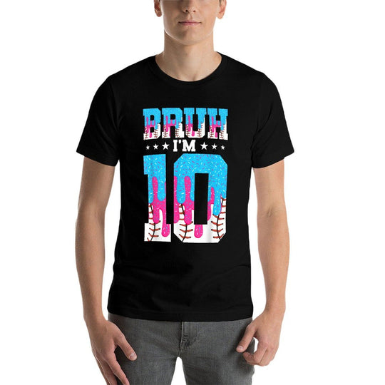 Bruh 10th Birthday Boy Baseball Ice Cream Drip 10 Year Old  High-quality Stitching T-Shirt