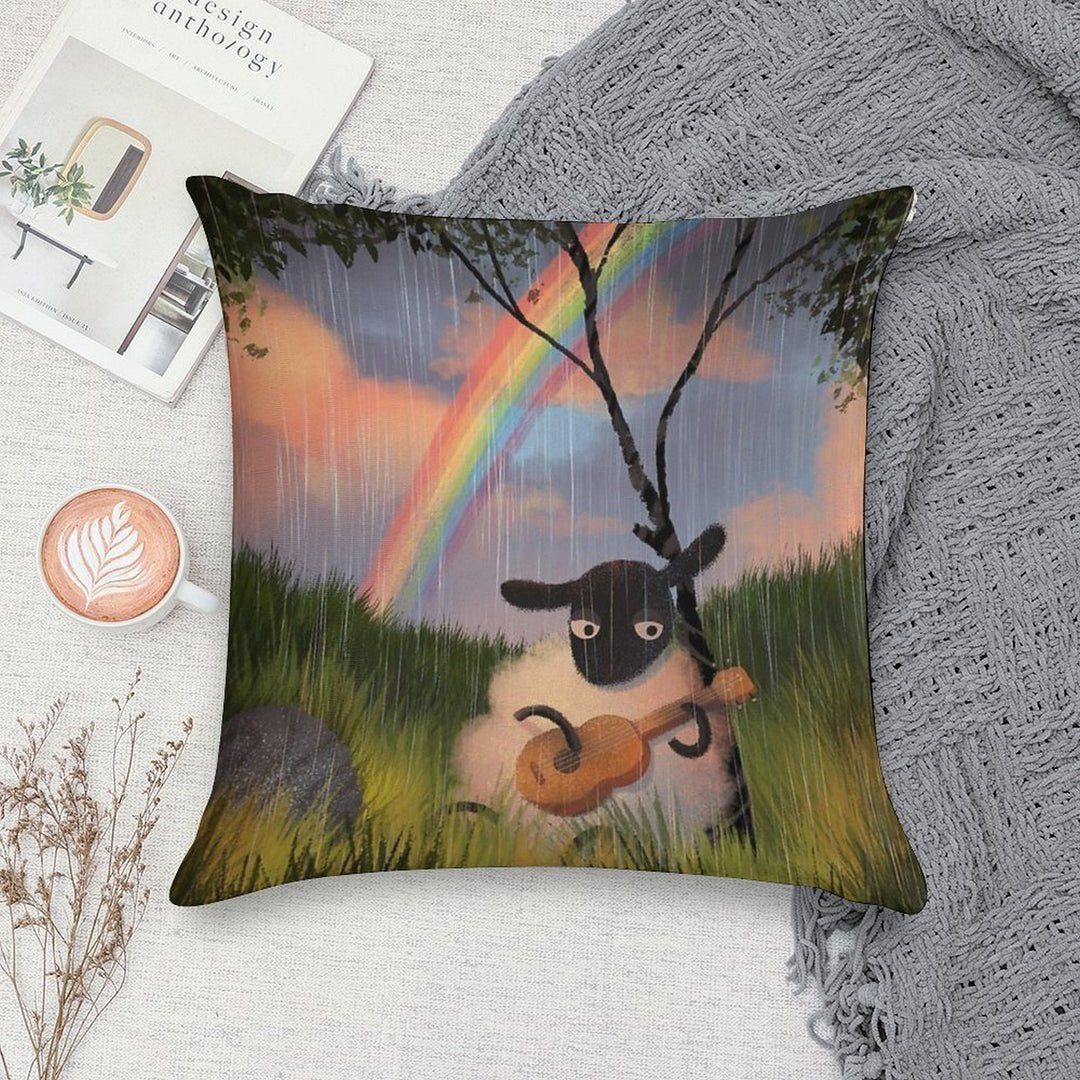 Sheep Playing Guitar Soft Easy Maintenance Throw Pillow
