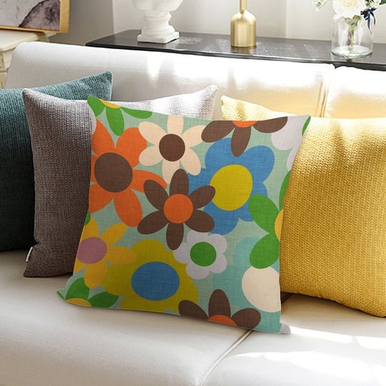 70s Floral Blue Soft Warmth Comfort Throw Pillow