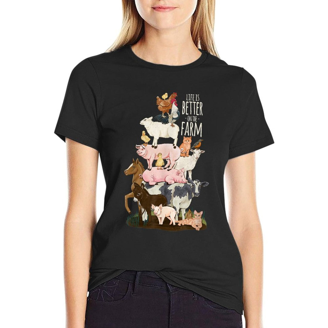 Life Is Better on The Farm, Cute Animals, Country Farm Girl  Fade-proof Color T-Shirt