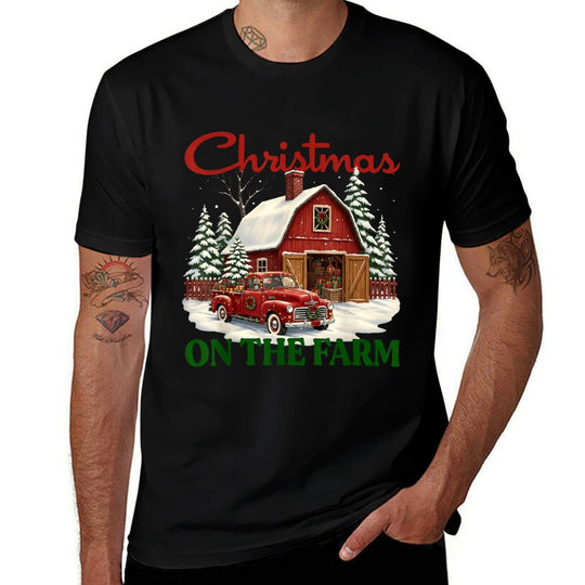 Christmas On The Farm Vintage Red Truck Barn Xmas Gift  Durable T-Shirt