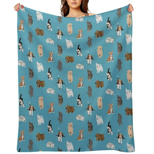 Puppies (blue) Easy Care Throw Blanket