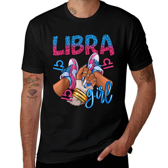 Libra Black Girl Birthday Women Sneakers Nails Zodiac  Lightweight T-Shirt