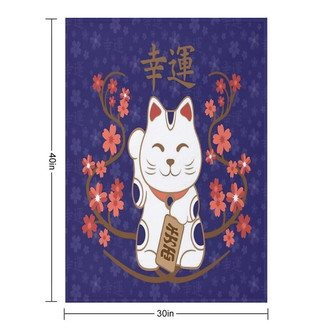 Maneki-neko Cat with Good Luck Kanji Comfort Throw Blanket