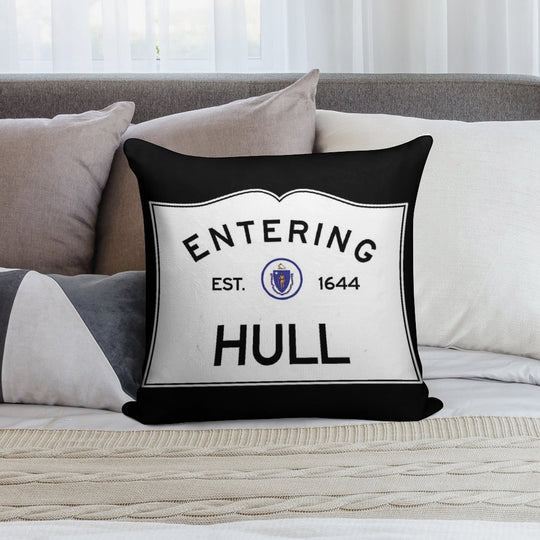 Entering Hull Massachusetts - Commonwealth of Massachusetts Road Sign Soft Decorative Cover Throw Pillow