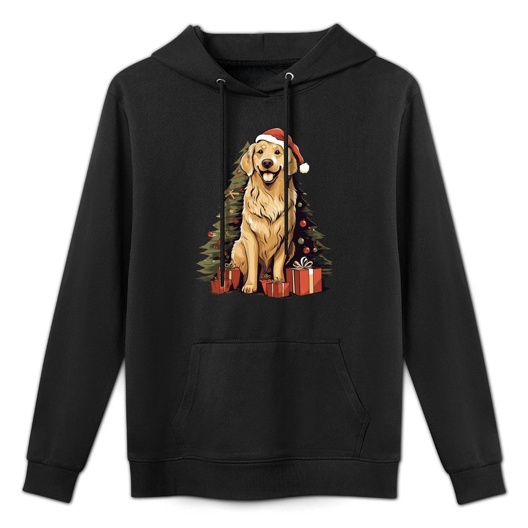 Christmas Tree And Funny Santa Golden Retriever Christmas Breathable Fabric Hoodie