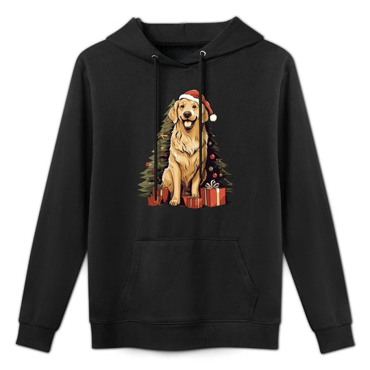 Christmas Tree And Funny Santa Golden Retriever Christmas Breathable Fabric Hoodie