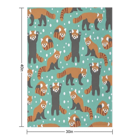 Cute Red Panda Pattern with White Dots And Turquoise Background Premium Throw Blanket