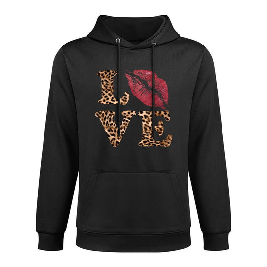 Leopard Print LOVE Red Lips Word Letter Cute Valentine Shrink-Resistant Hoodie