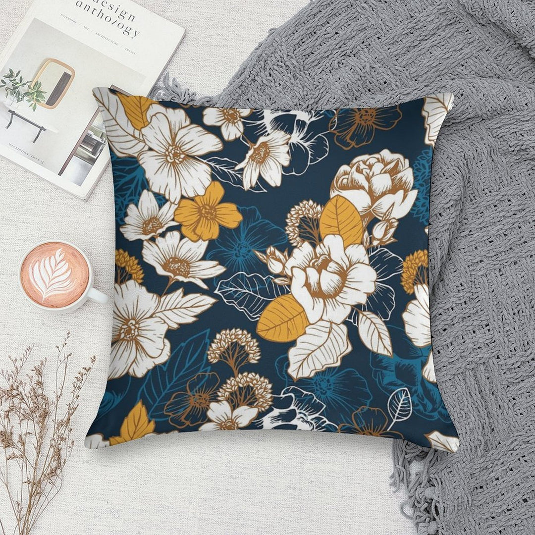 Navy And Gold Peony And Blossom Seamless Pattern Soft Fade-Resistant Throw Pillow