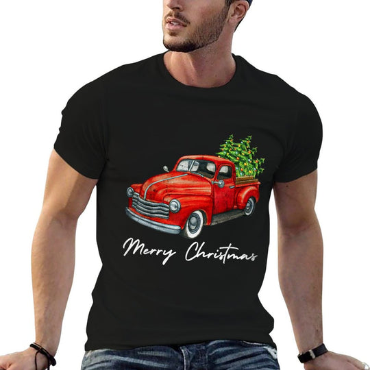 Vintage Wagon Christmas Tree on Red Truck Car Xmas Vacation  Tagless Design T-Shirt