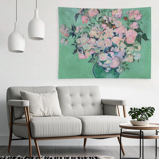 Pink Roses in A Vase, Vincent Van Gogh Tapestry