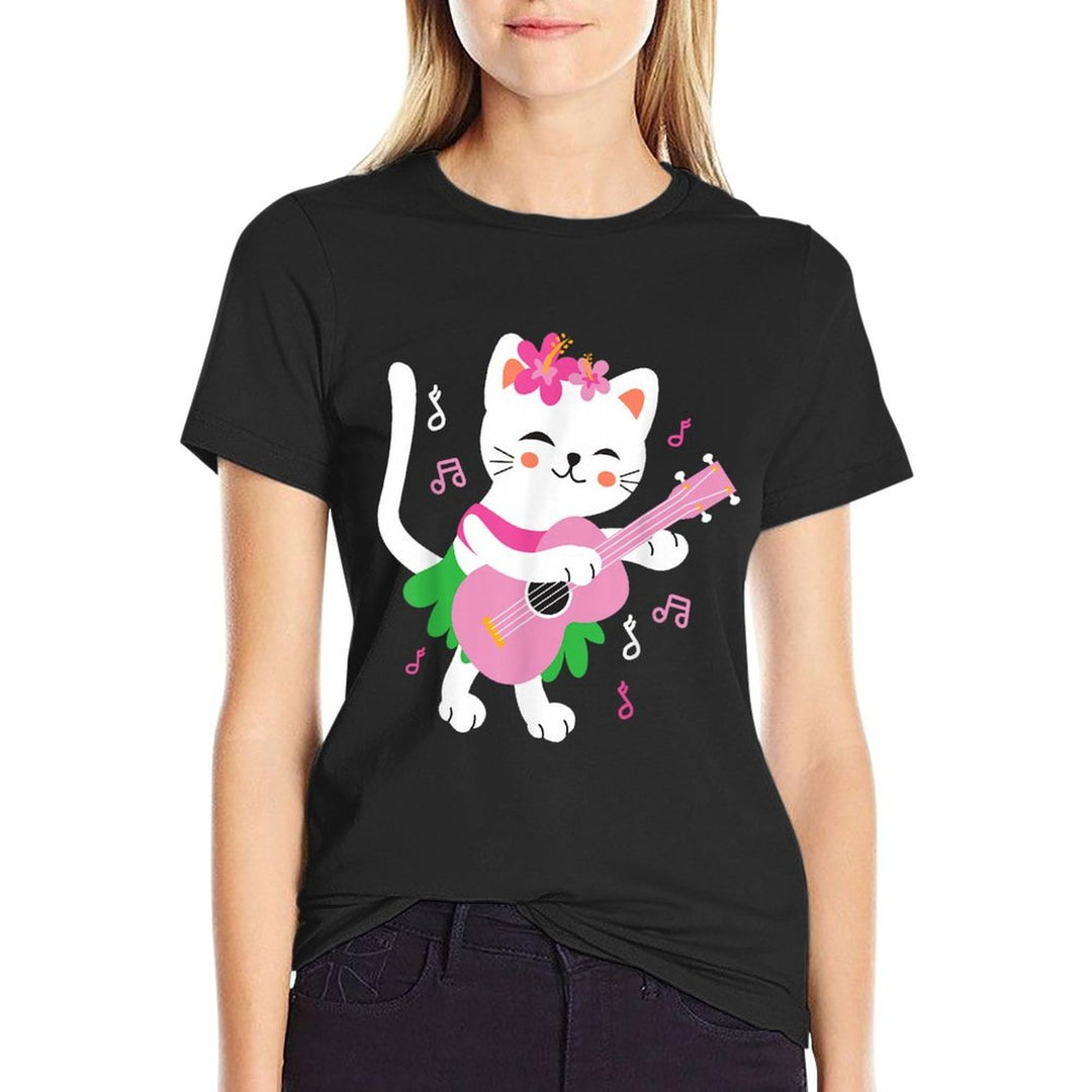 Kids Cat Playing Ukulele Player Hawaiian Musician  Relaxed-fit T-Shirt