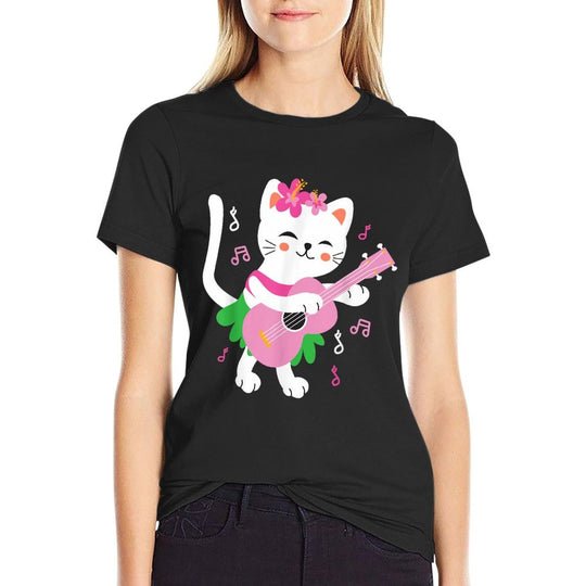Kids Cat Playing Ukulele Player Hawaiian Musician  Relaxed-fit T-Shirt